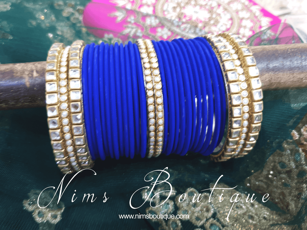 Nims Boutique Royal Blue & Kundan Set of Bangles RB2