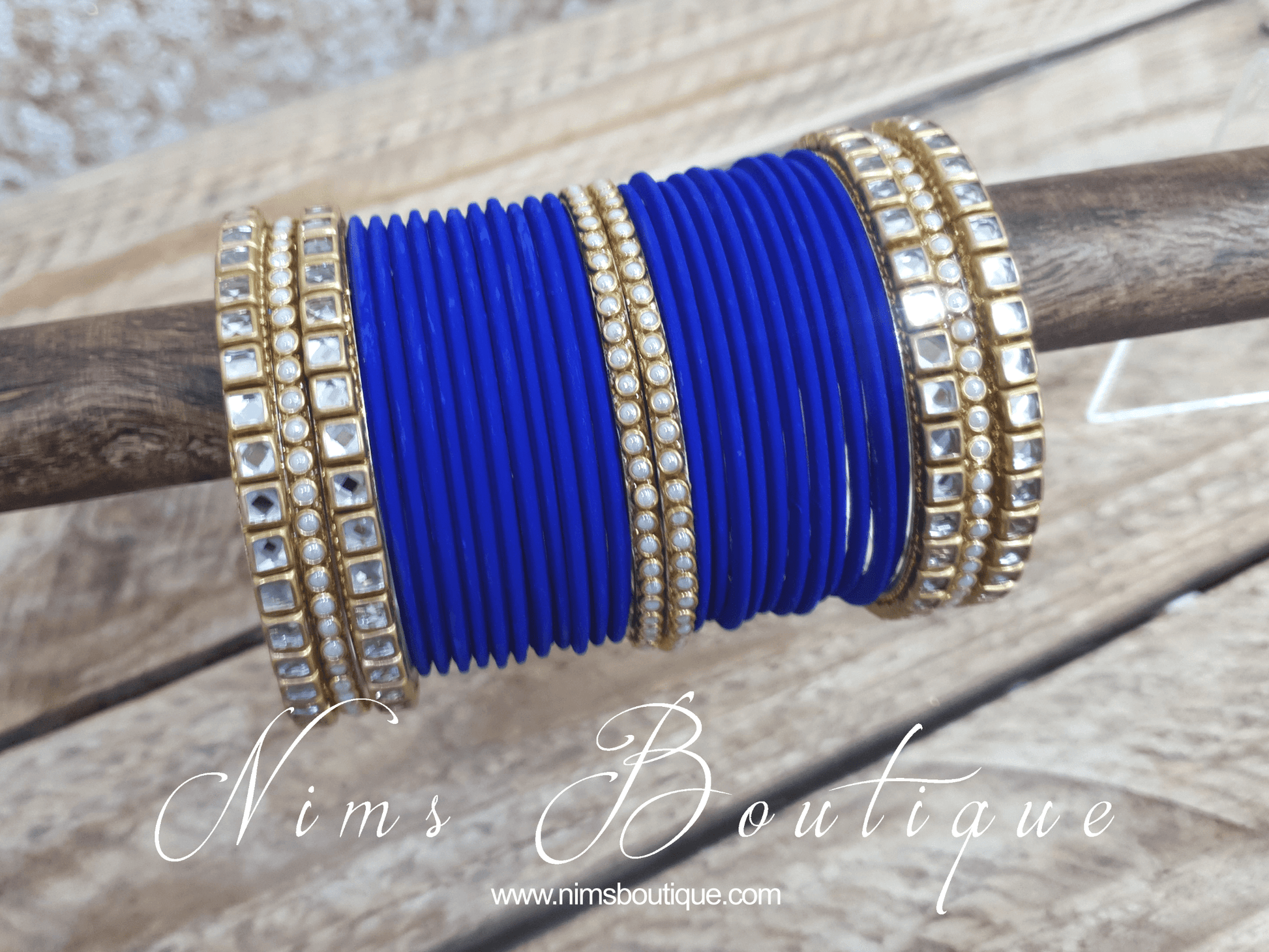 Nims Boutique Royal Blue & Kundan Set of Bangles RB2