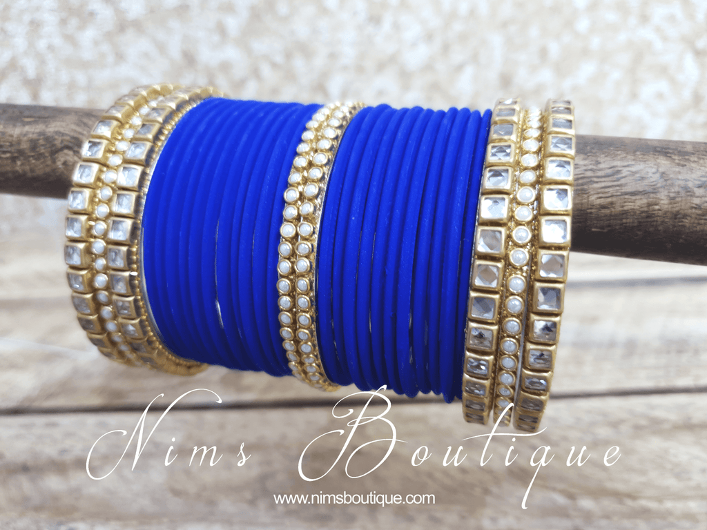Nims Boutique Royal Blue & Kundan Set of Bangles RB2