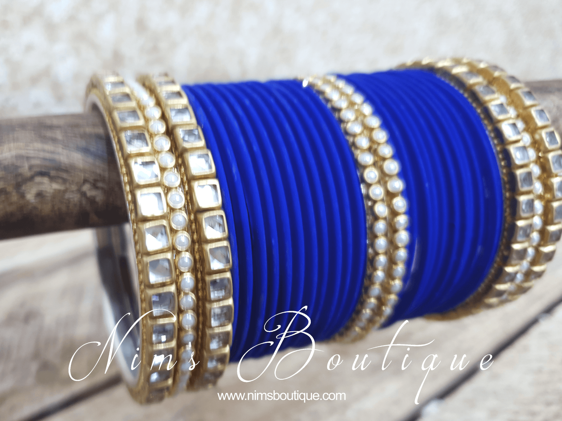 Nims Boutique Royal Blue & Kundan Set of Bangles RB2