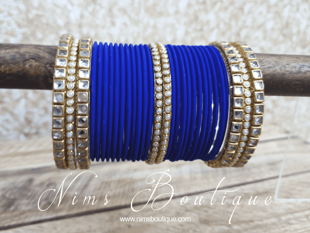 Nims Boutique Royal Blue & Kundan Set of Bangles RB2