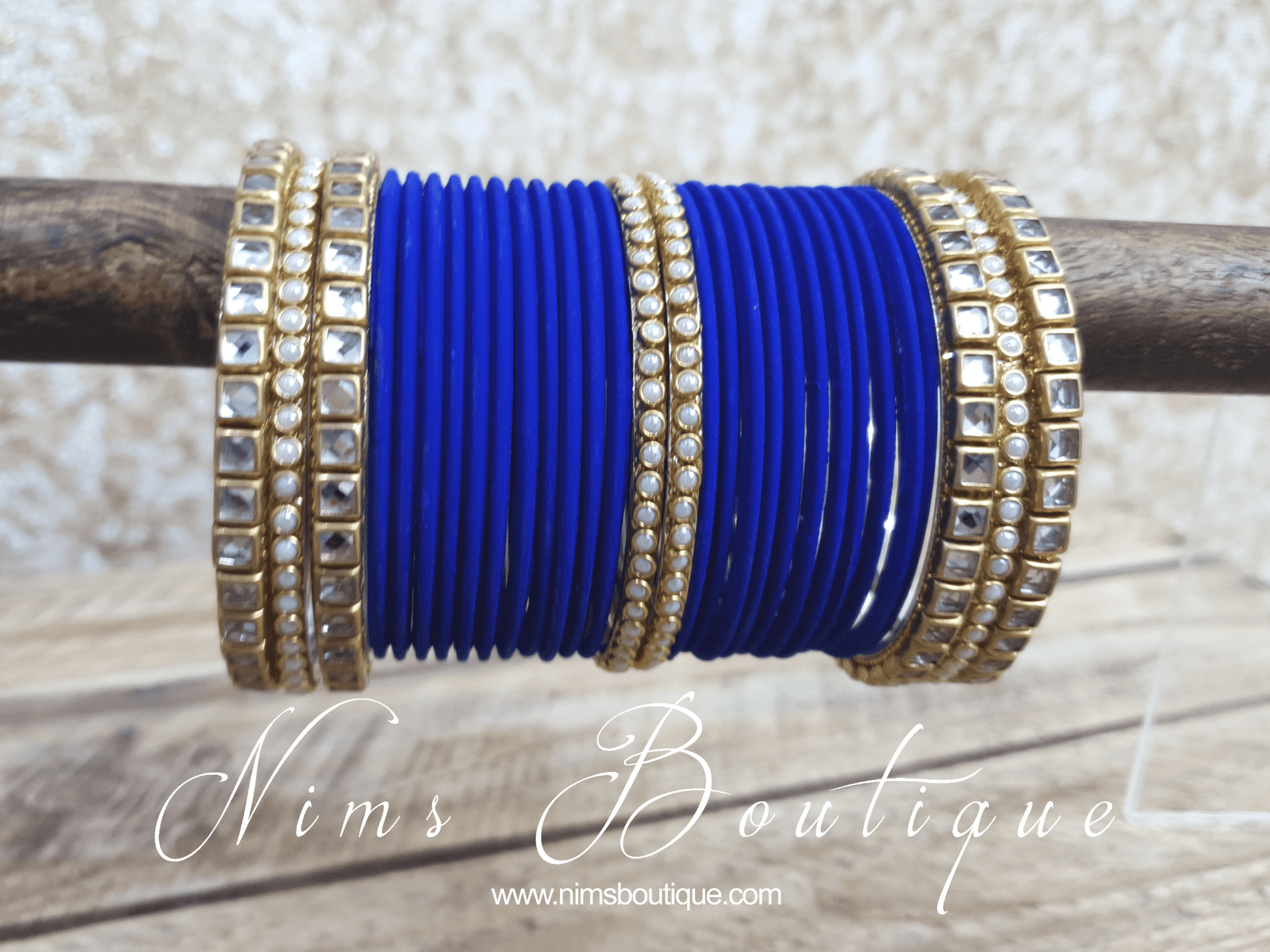 Nims Boutique Royal Blue & Kundan Set of Bangles RB2