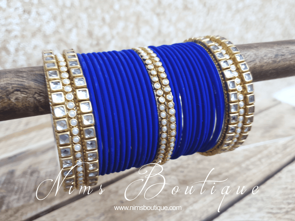 Nims Boutique Royal Blue & Kundan Set of Bangles RB2