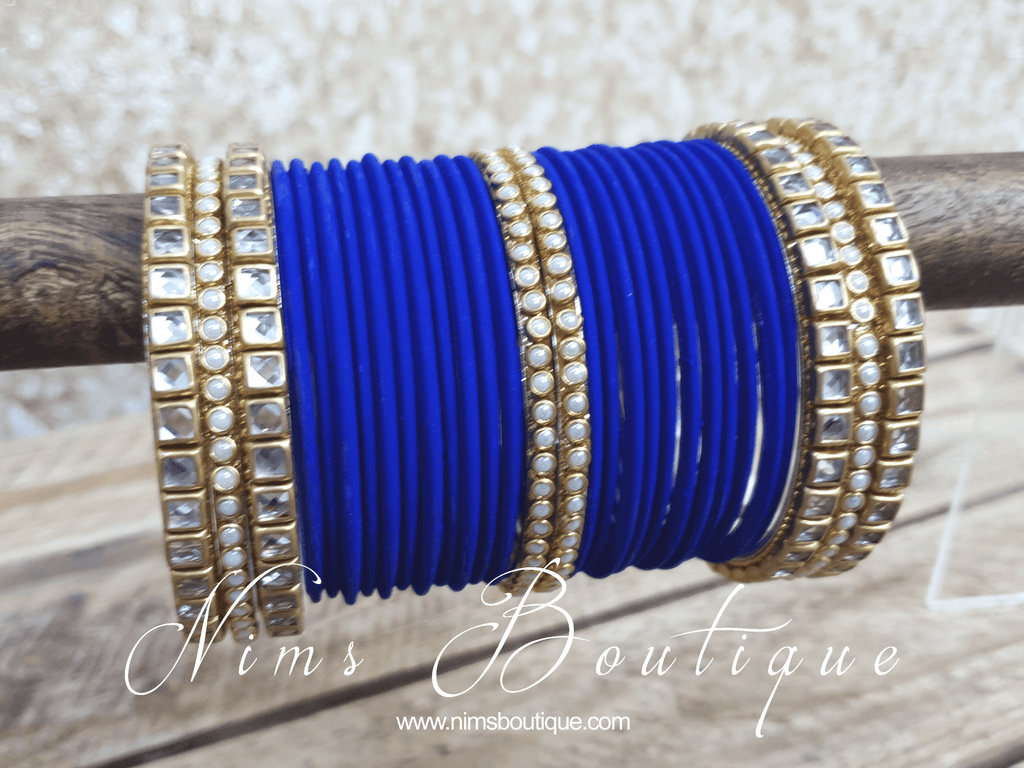 Nims Boutique Royal Blue & Kundan Set of Bangles RB2