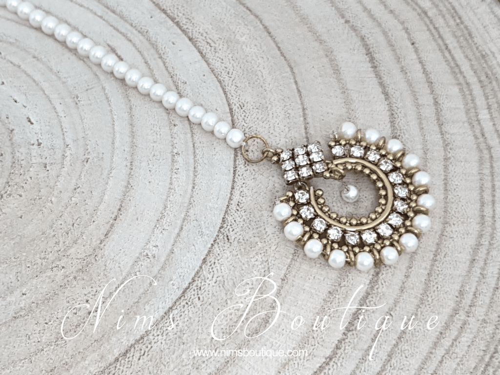 Nims Boutique Vidya Pearl & Clear Stone tikka