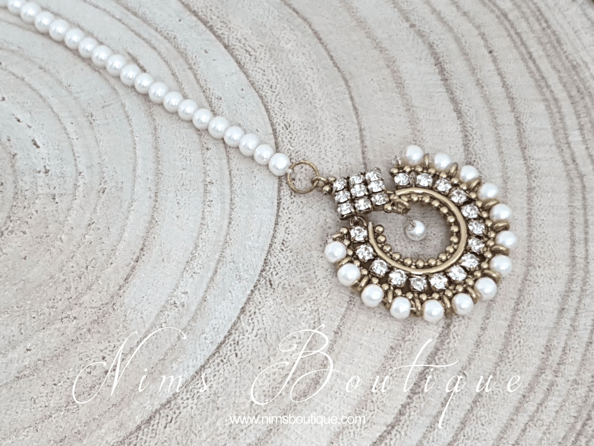 Nims Boutique Vidya Pearl & Clear Stone tikka