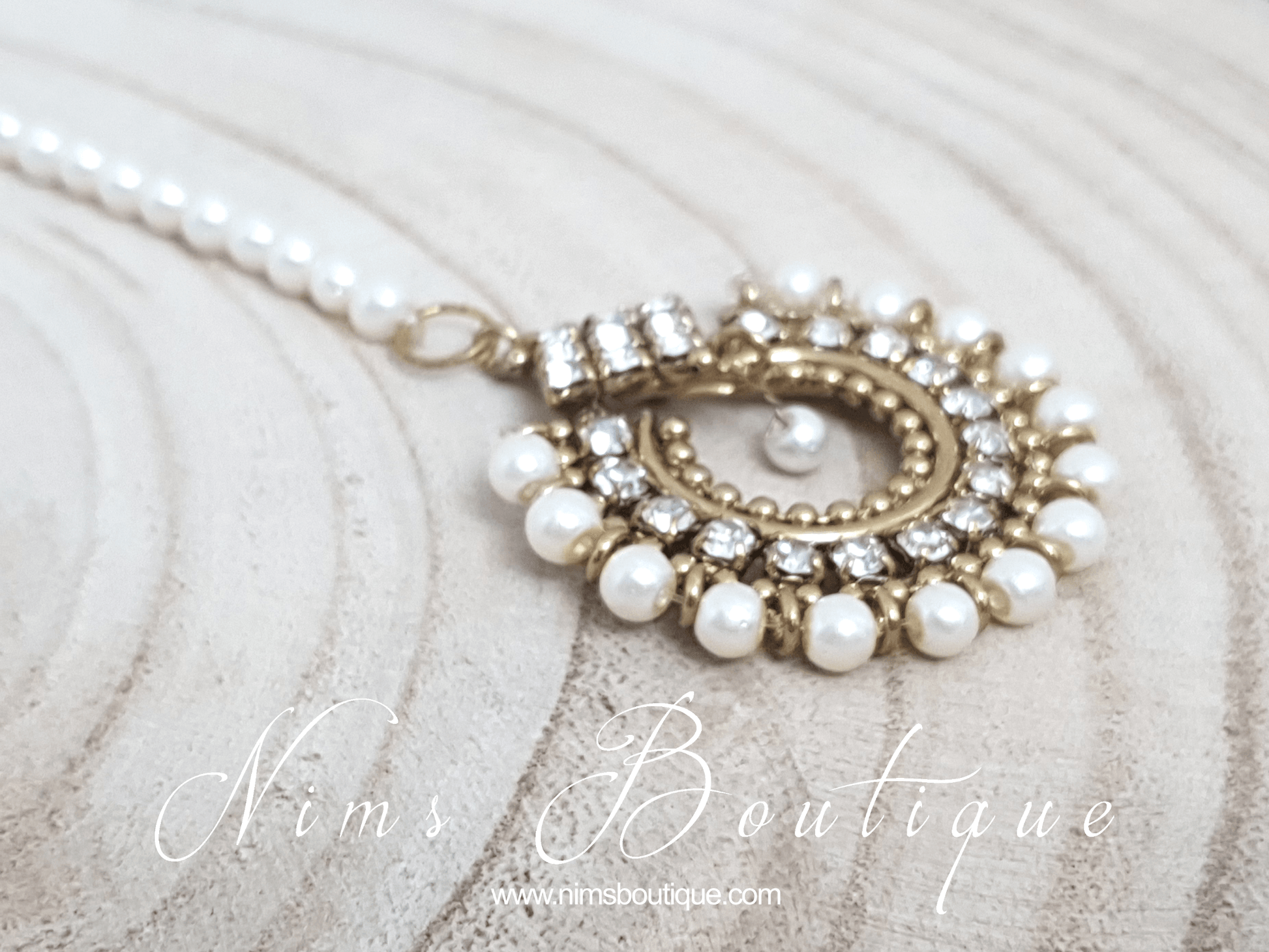 Nims Boutique Vidya Pearl & Clear Stone tikka