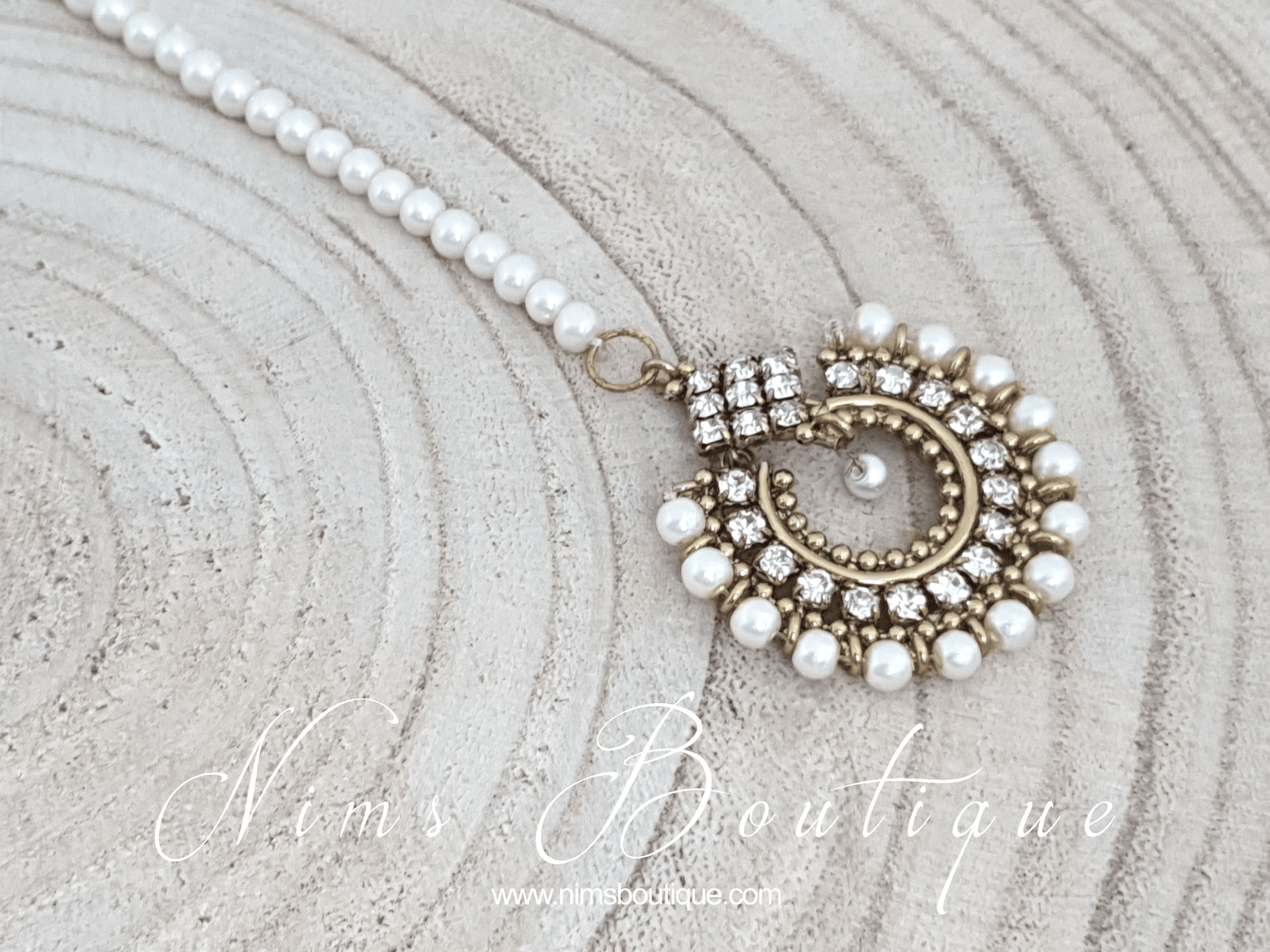 Nims Boutique Vidya Pearl & Clear Stone tikka