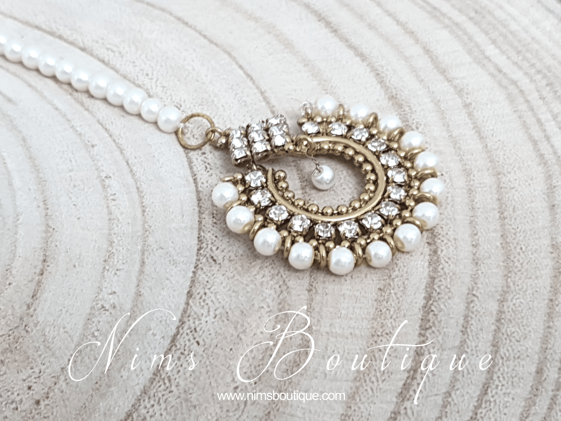 Nims Boutique Vidya Pearl & Clear Stone tikka