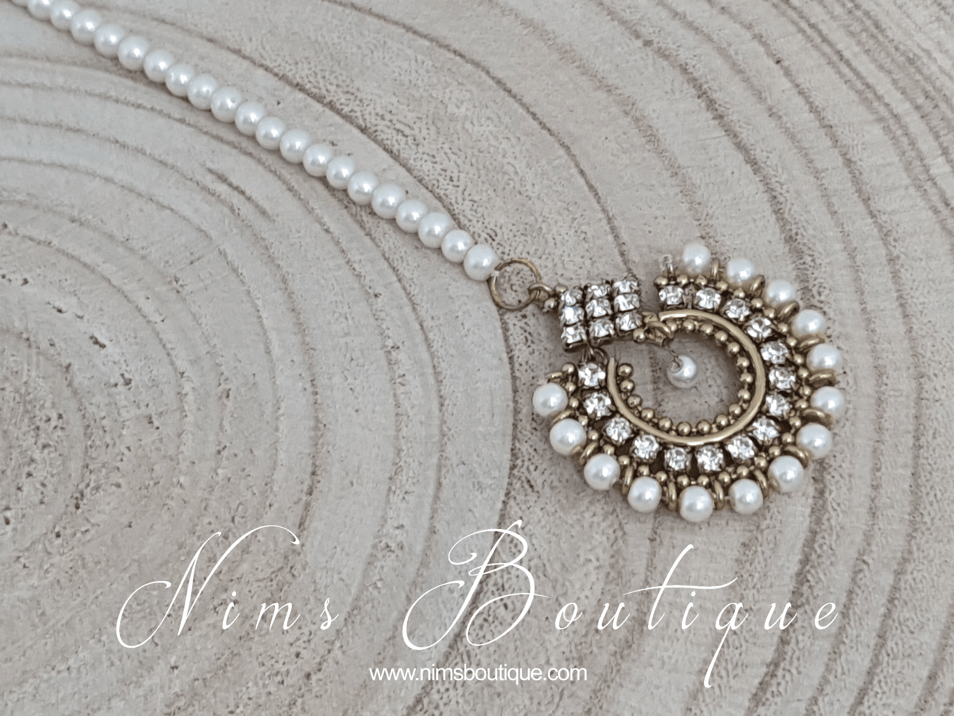 Nims Boutique Vidya Pearl & Clear Stone tikka