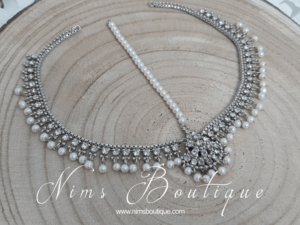 Nims Boutique Royal Silver & Pearl Headpiece/Matha Patti