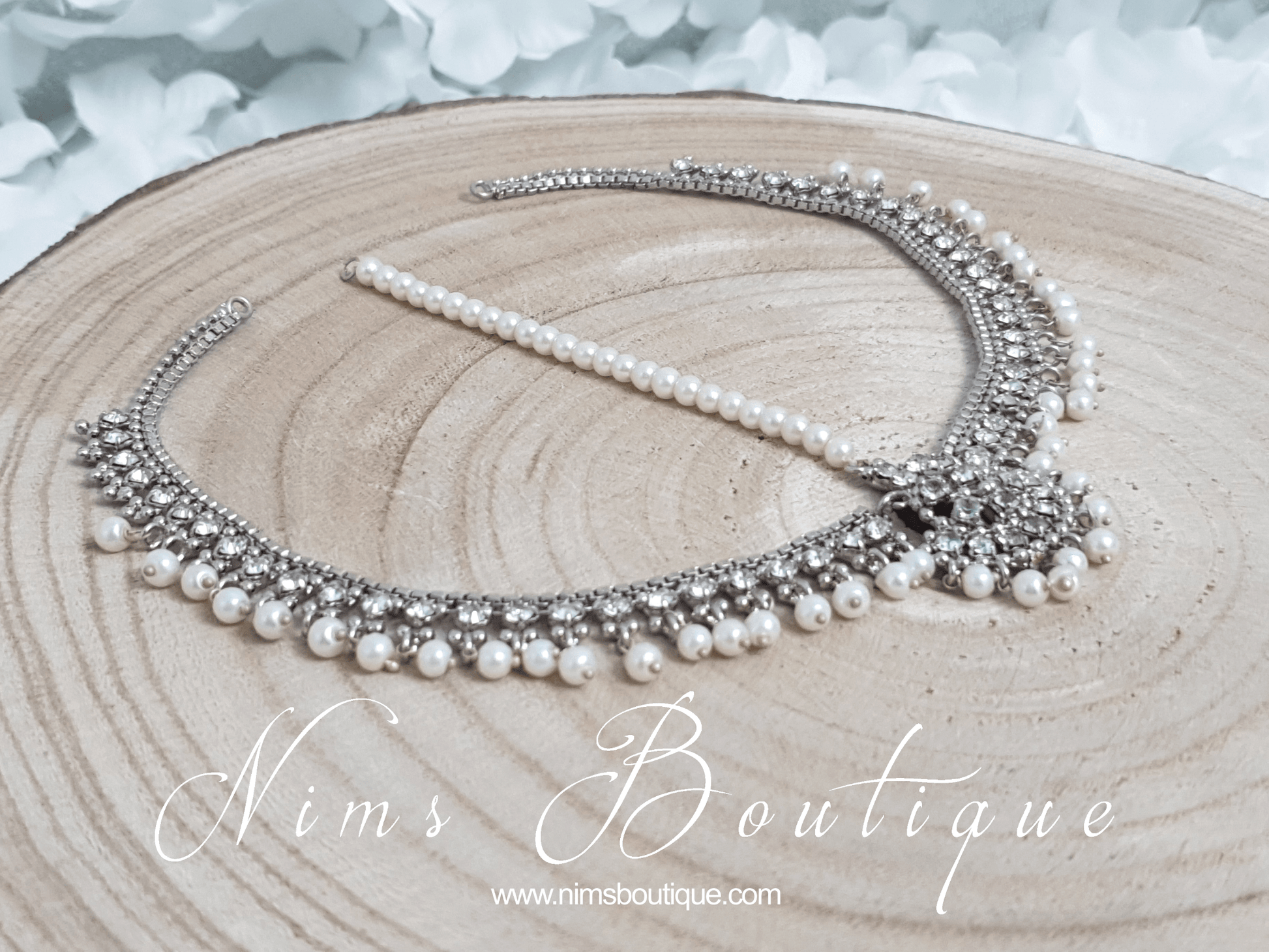 Nims Boutique Royal Silver & Pearl Headpiece/Matha Patti