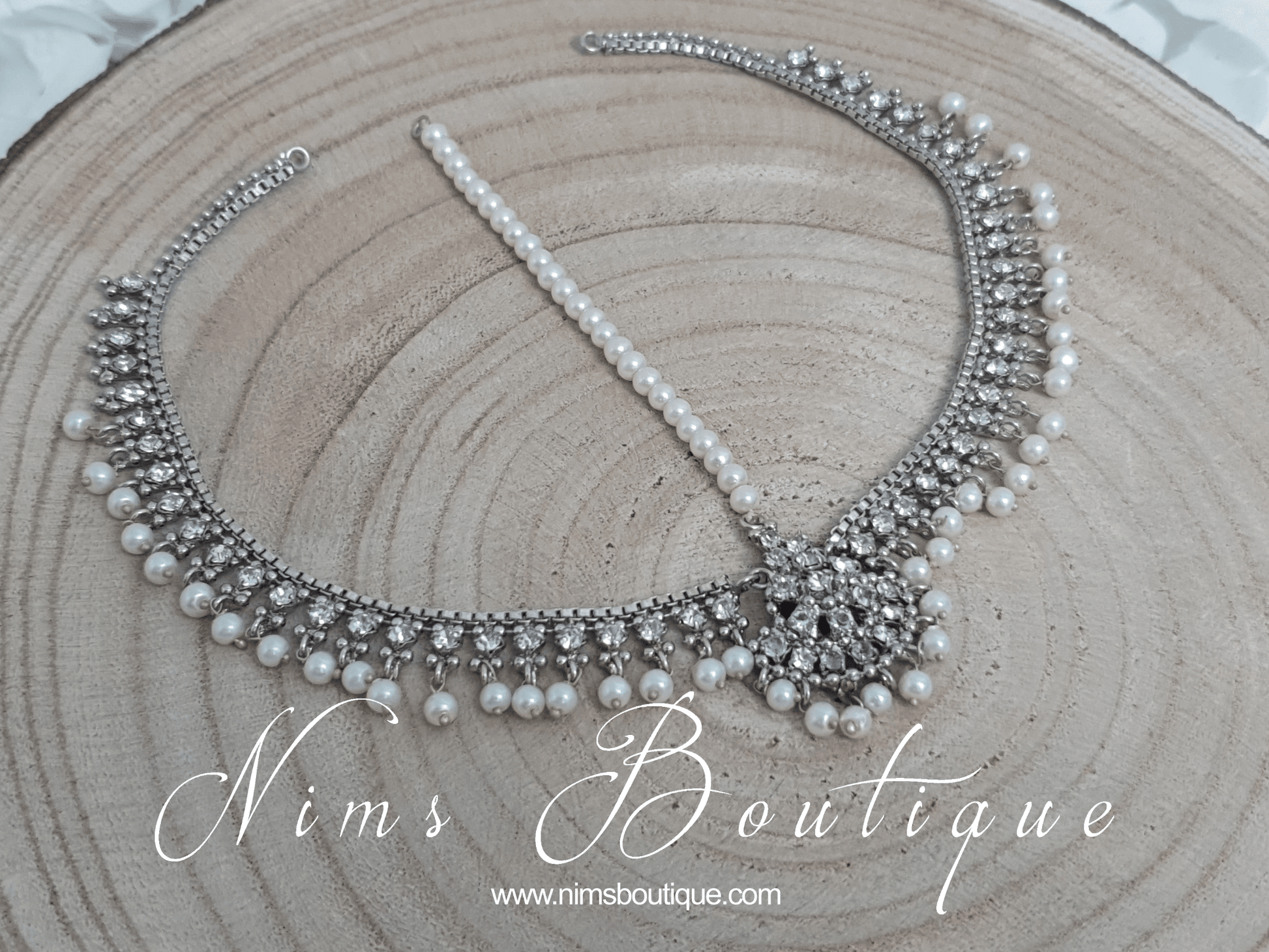 Nims Boutique Royal Silver & Pearl Headpiece/Matha Patti