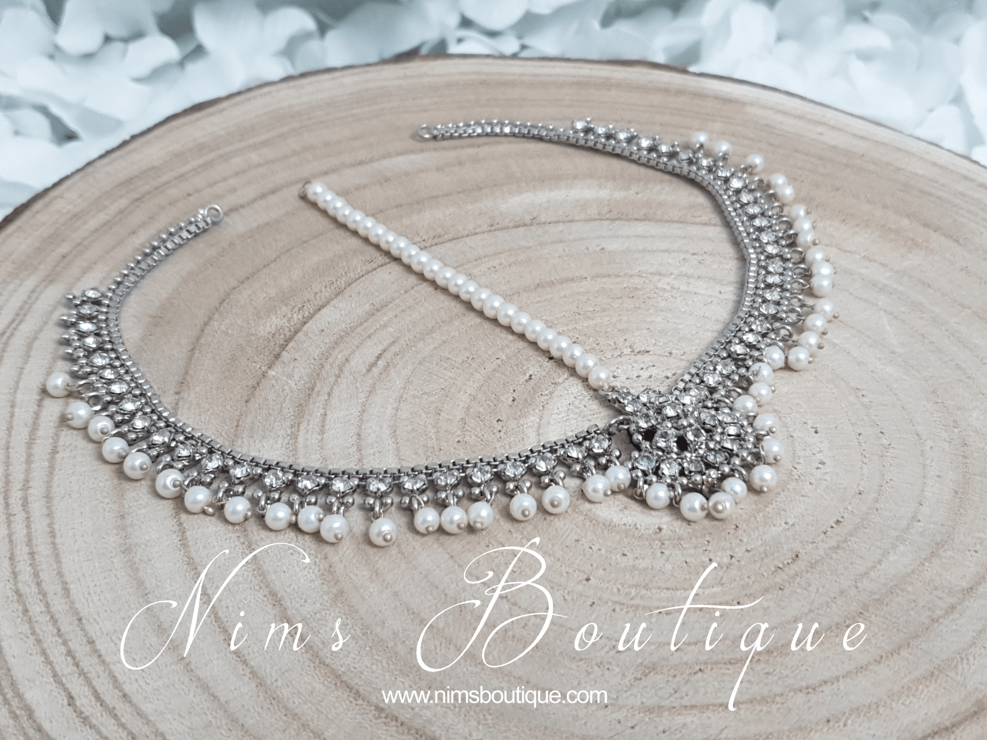Nims Boutique Royal Silver & Pearl Headpiece/Matha Patti