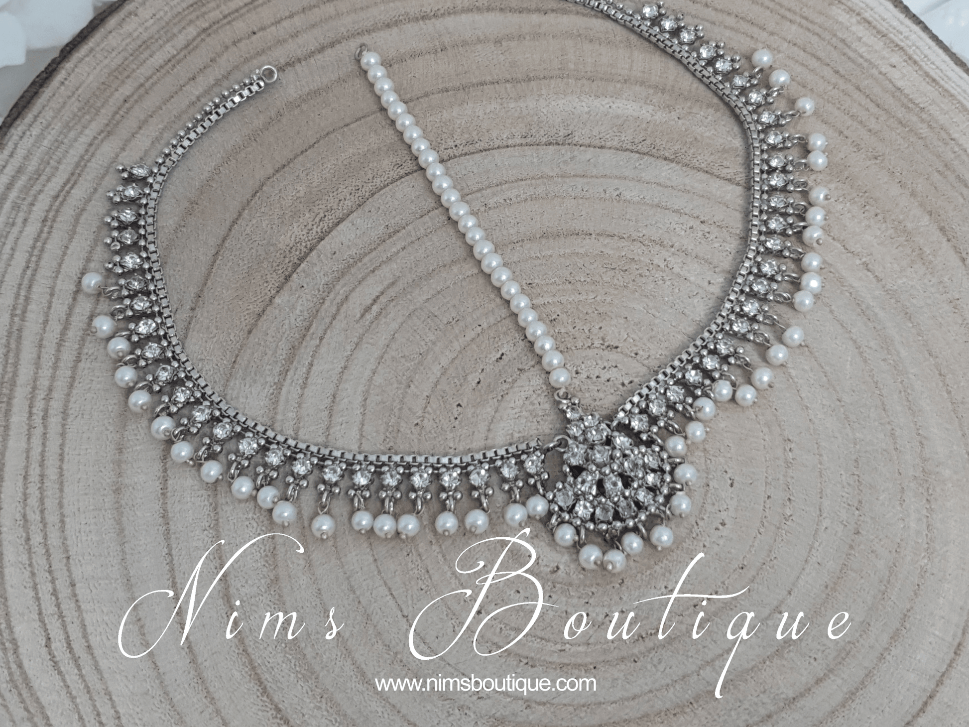 Nims Boutique Royal Silver & Pearl Headpiece/Matha Patti