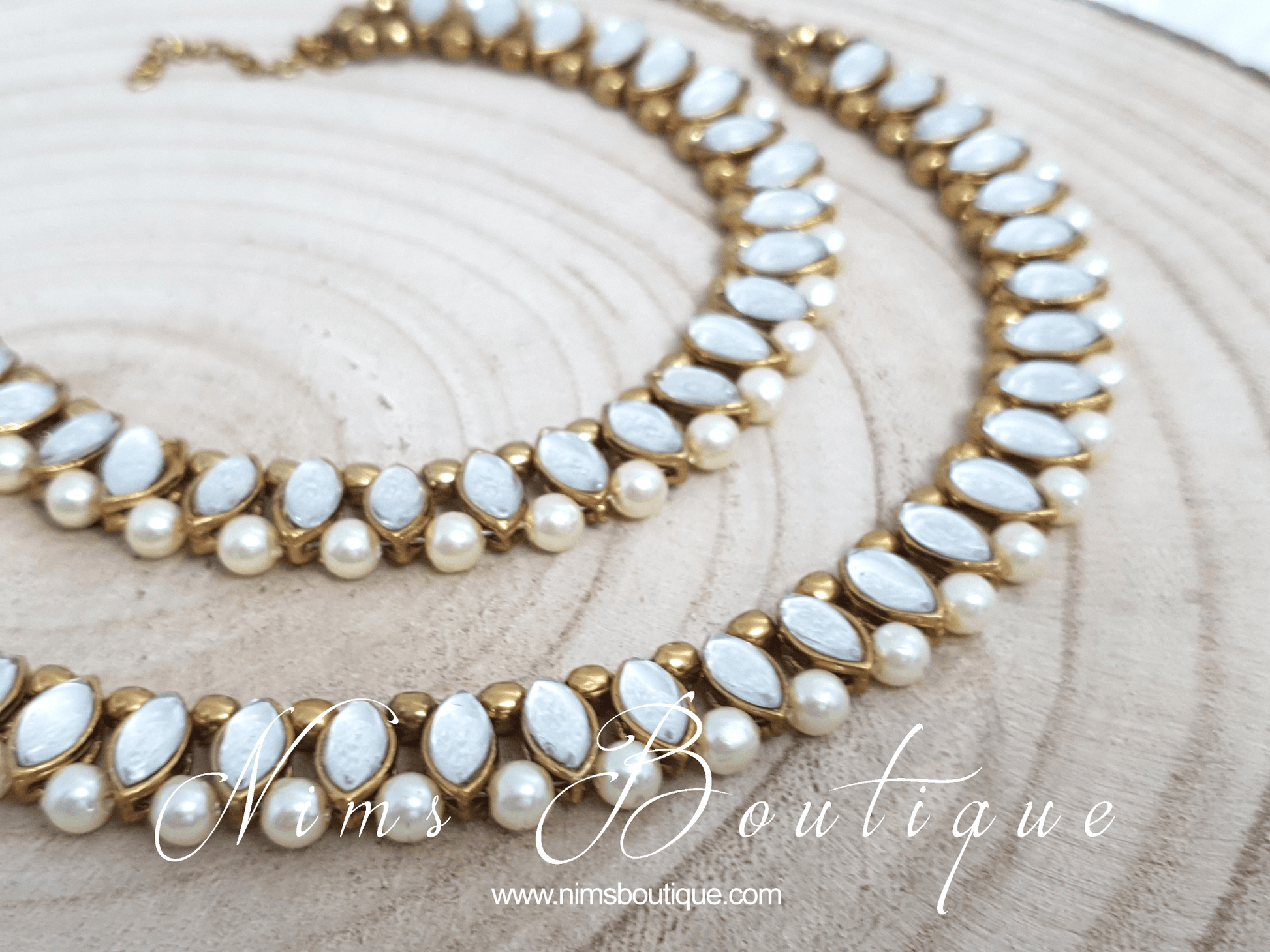 Nims Boutique Royal Pearl & Clear Stone Anklets
