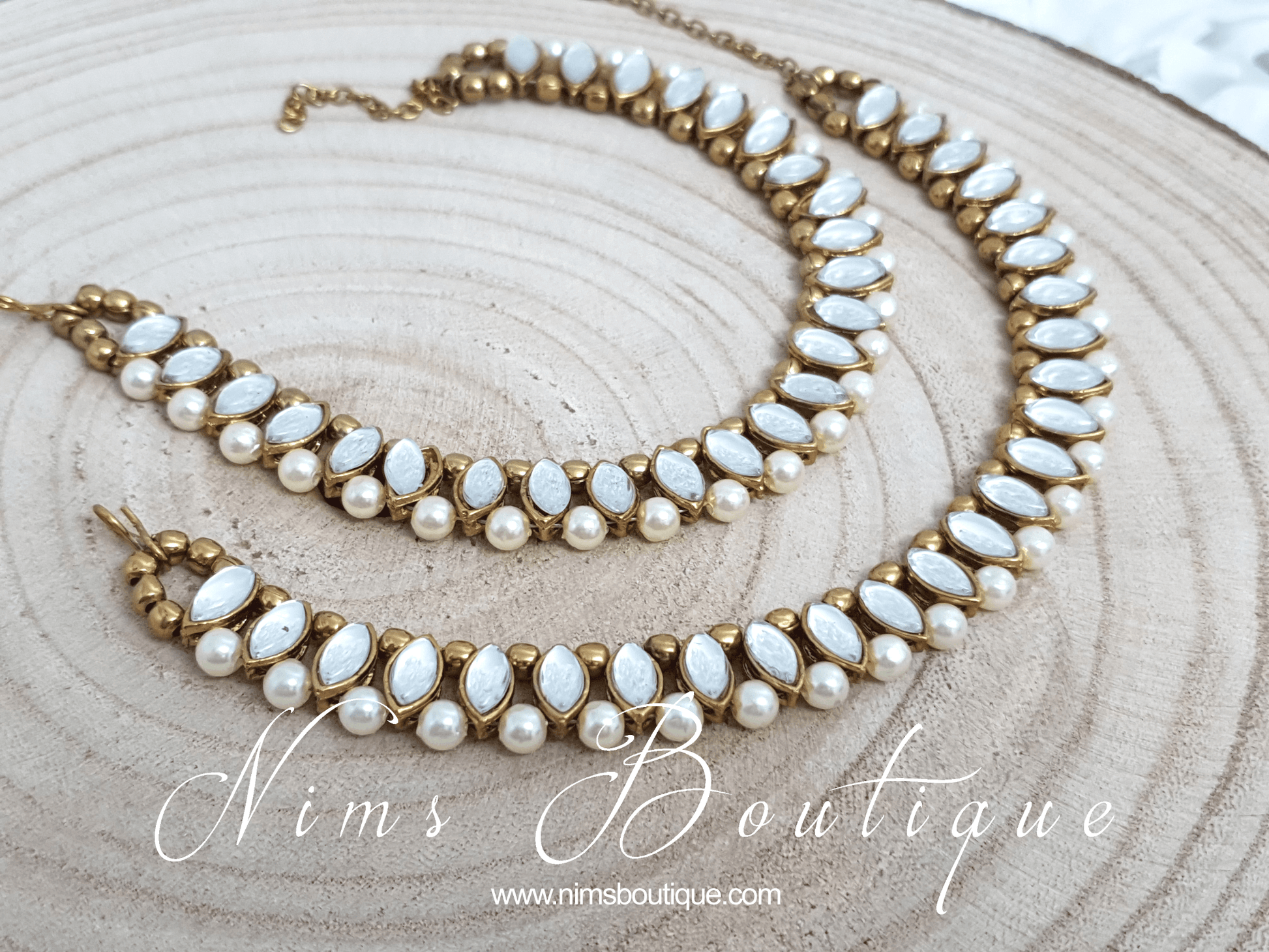 Nims Boutique Royal Pearl & Clear Stone Anklets