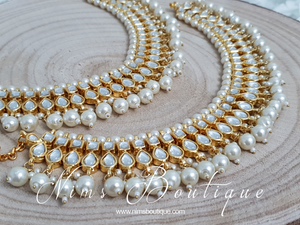 Gold Kundan & Pearl Pair of Anklets
