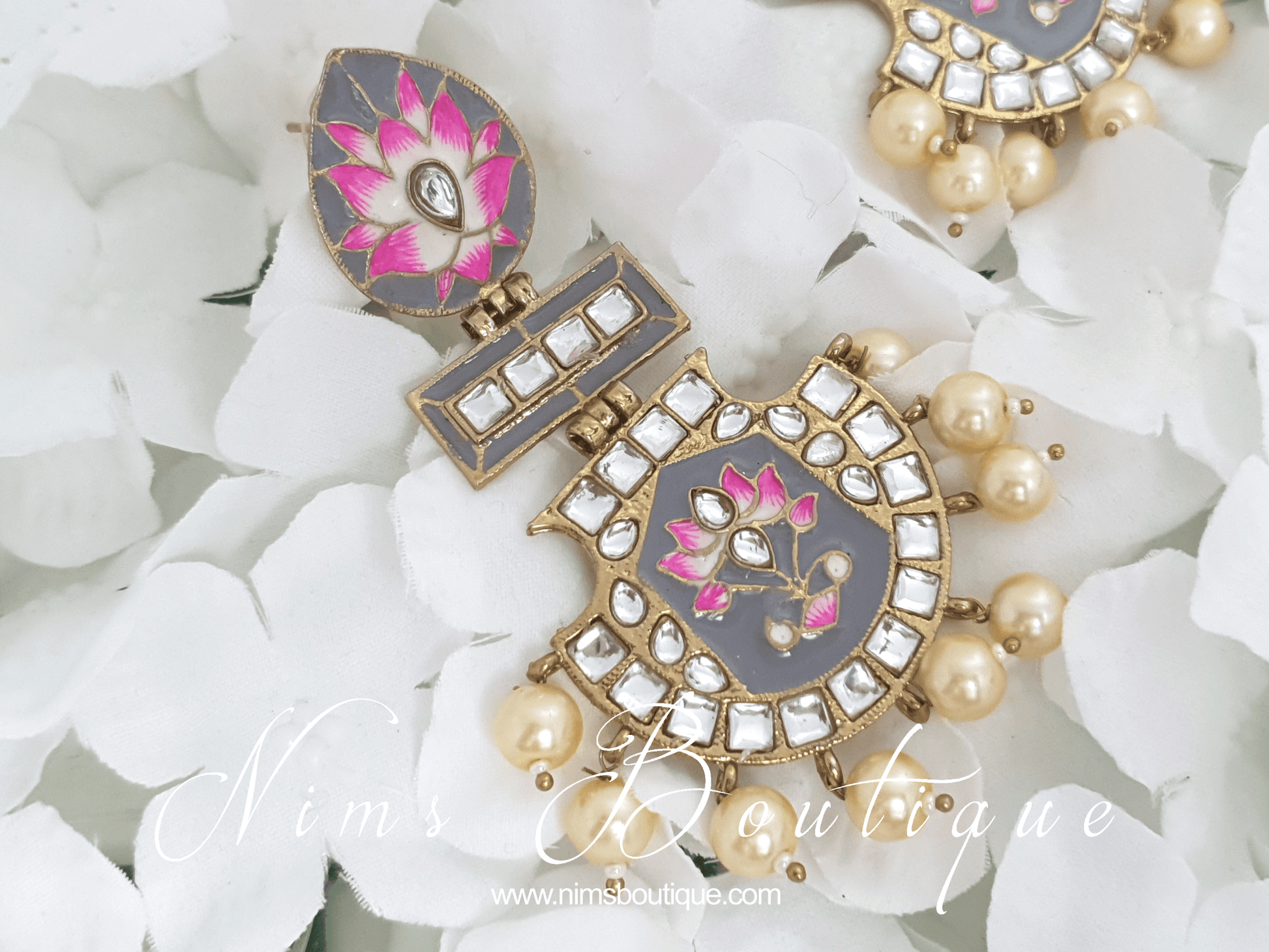 Nims Boutique Suhana Grey Blossom Earrings