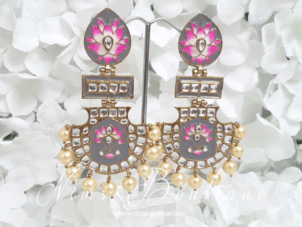 Nims Boutique Suhana Grey Blossom Earrings