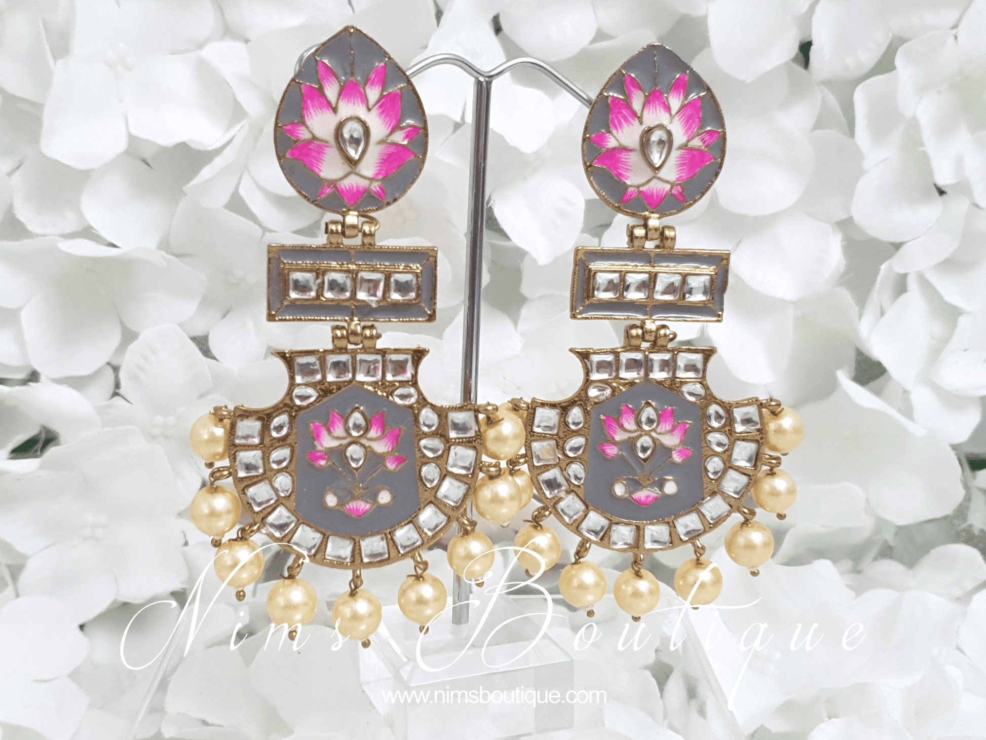 Nims Boutique Suhana Grey Blossom Earrings