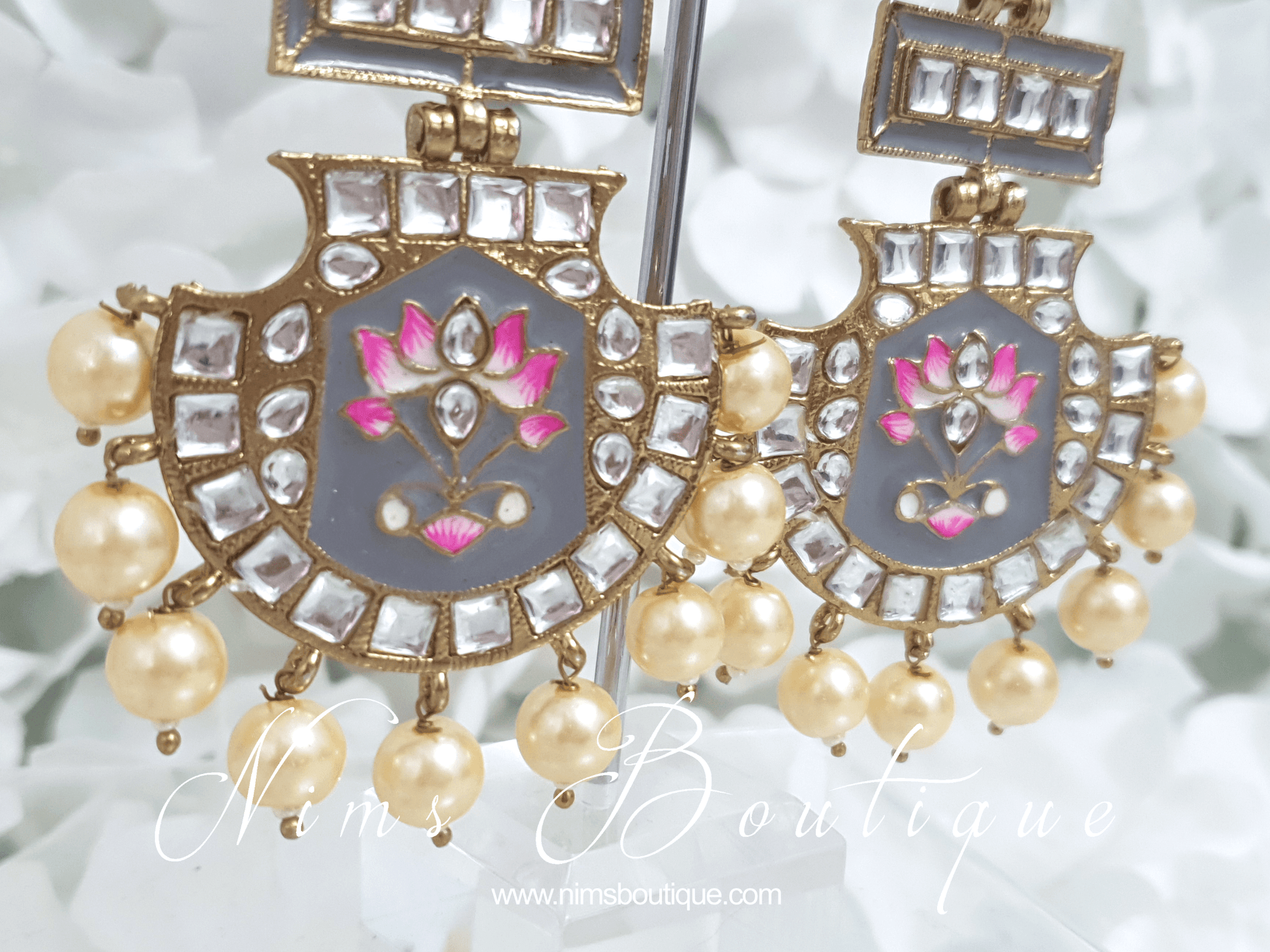 Nims Boutique Suhana Grey Blossom Earrings