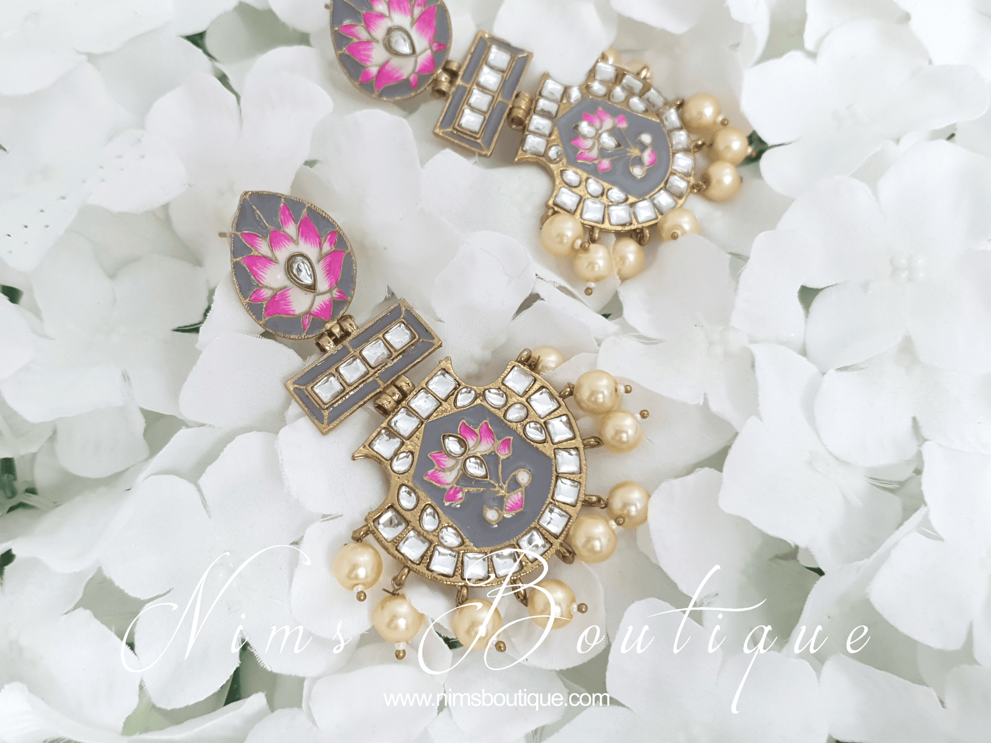 Nims Boutique Suhana Grey Blossom Earrings