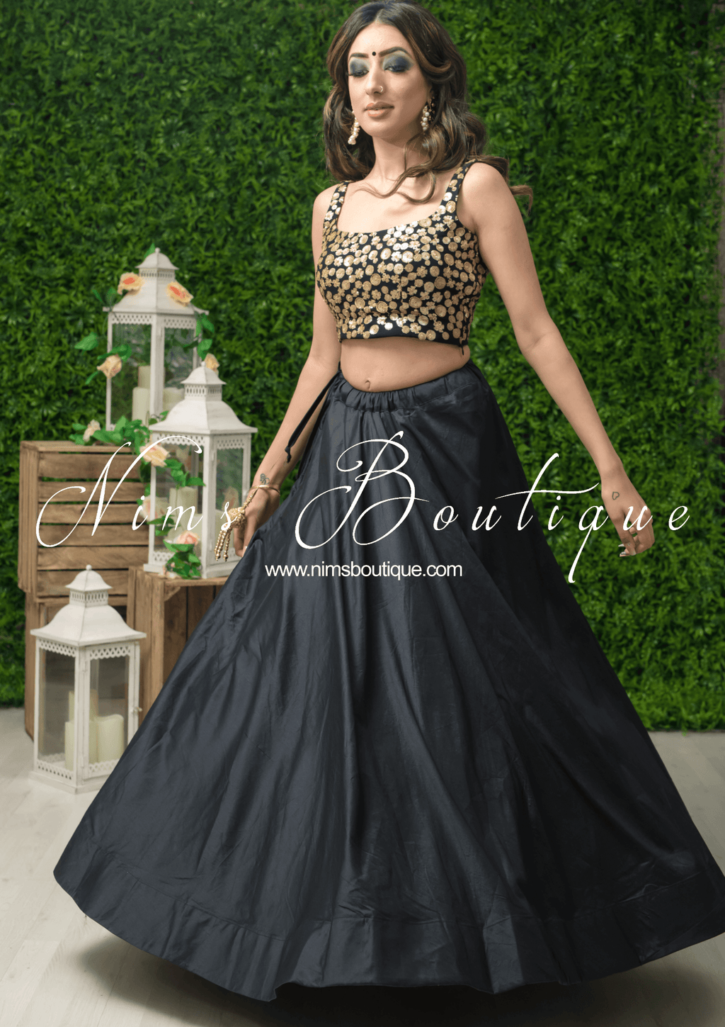 Nims Boutique Readymade Black Silk skirt/lehnga sizes 4-26
