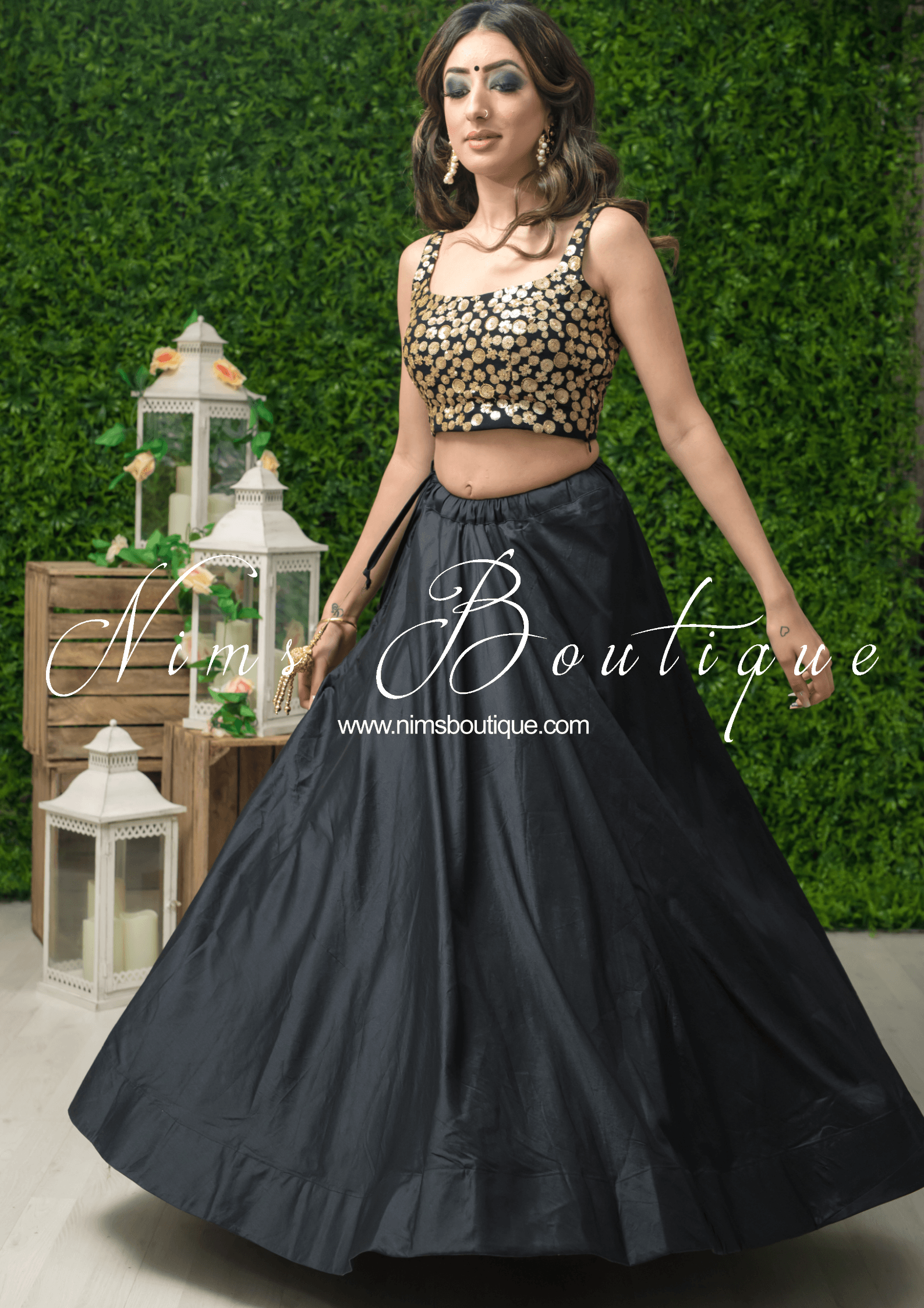 Nims Boutique Readymade Black Silk skirt/lehnga sizes 4-26