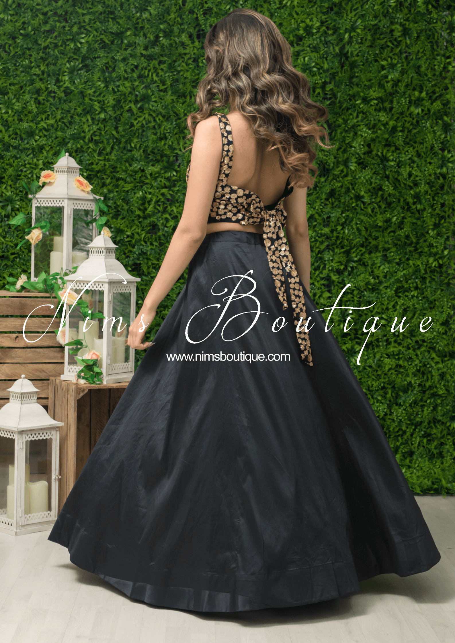 Nims Boutique Readymade Black Silk skirt/lehnga sizes 4-26