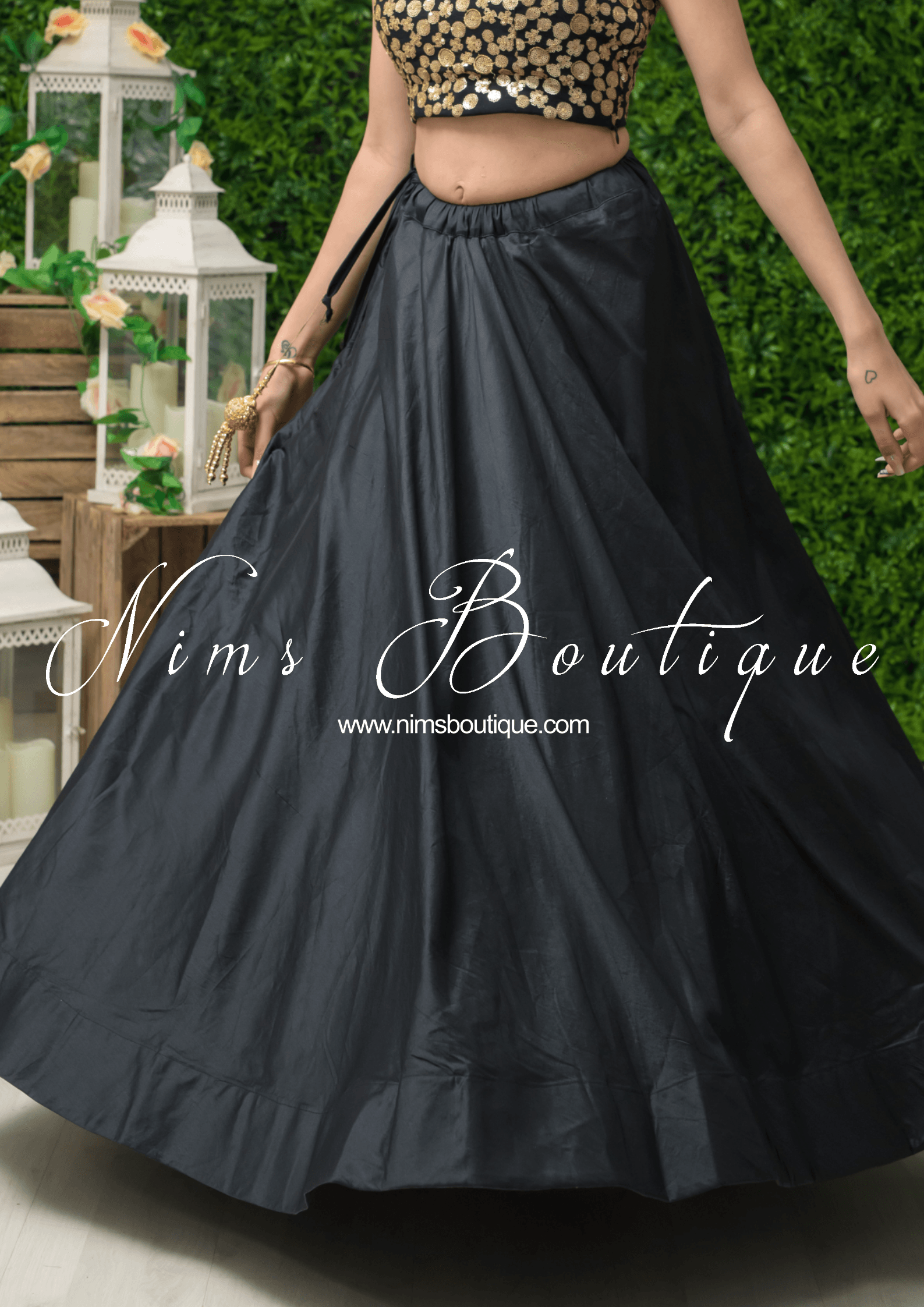 Nims Boutique Readymade Black Silk skirt/lehnga sizes 4-26