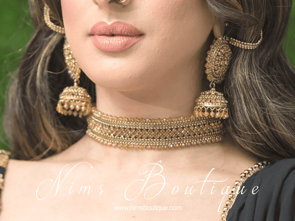 Nims Boutique Celina Antique Gold & Gold Stone Choker Necklace