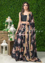 La Floraison Black Satin Floral readymade skirt/lehnga (sizes 4-20)