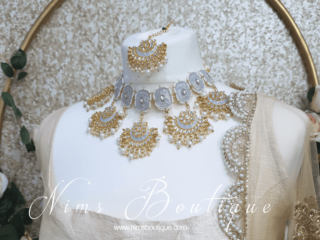 Nims Boutique Mishka Light Grey Blossom Meenakari Set