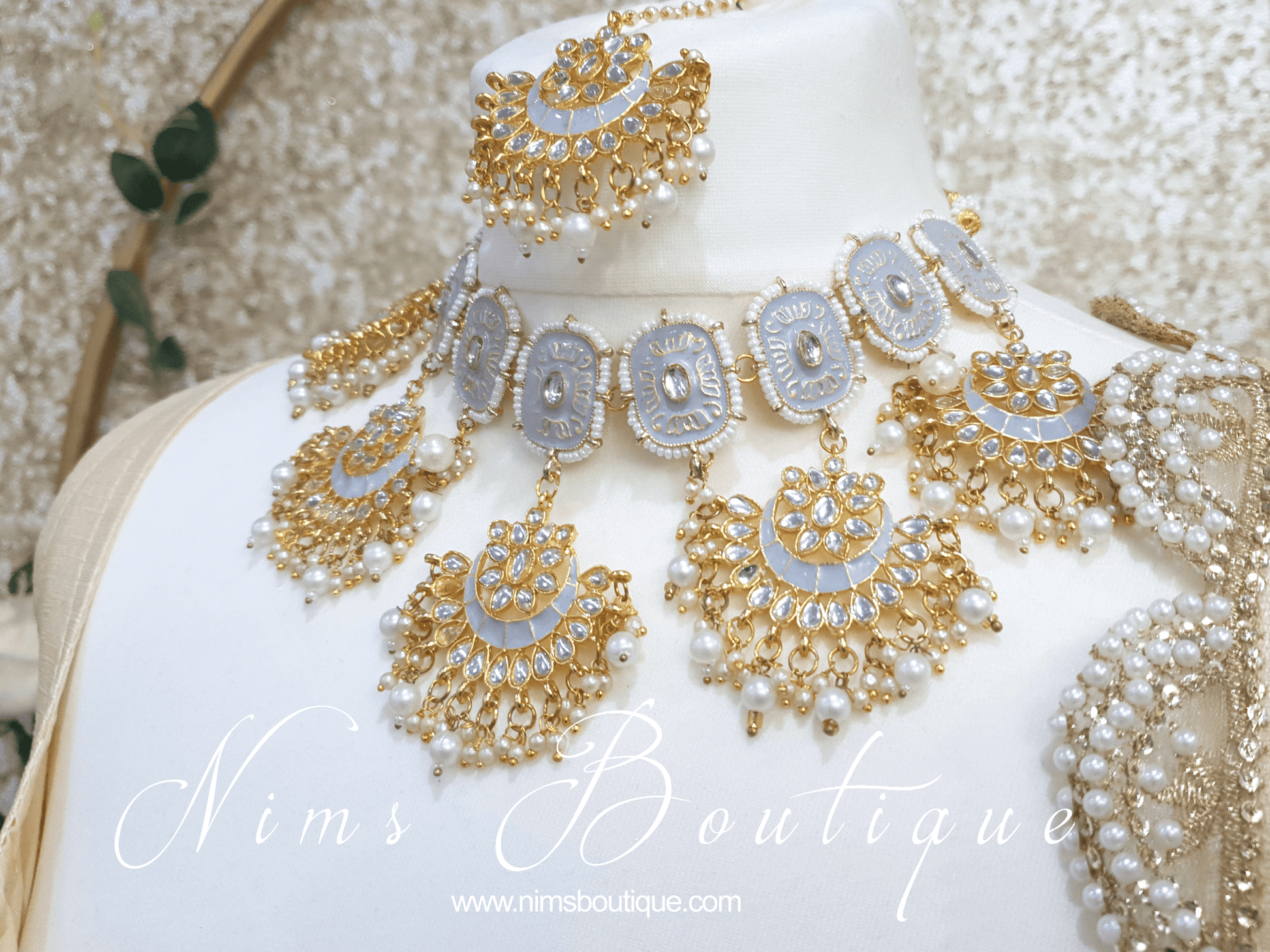 Nims Boutique Mishka Light Grey Blossom Meenakari Set