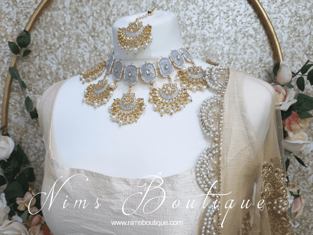 Nims Boutique Mishka Light Grey Blossom Meenakari Set