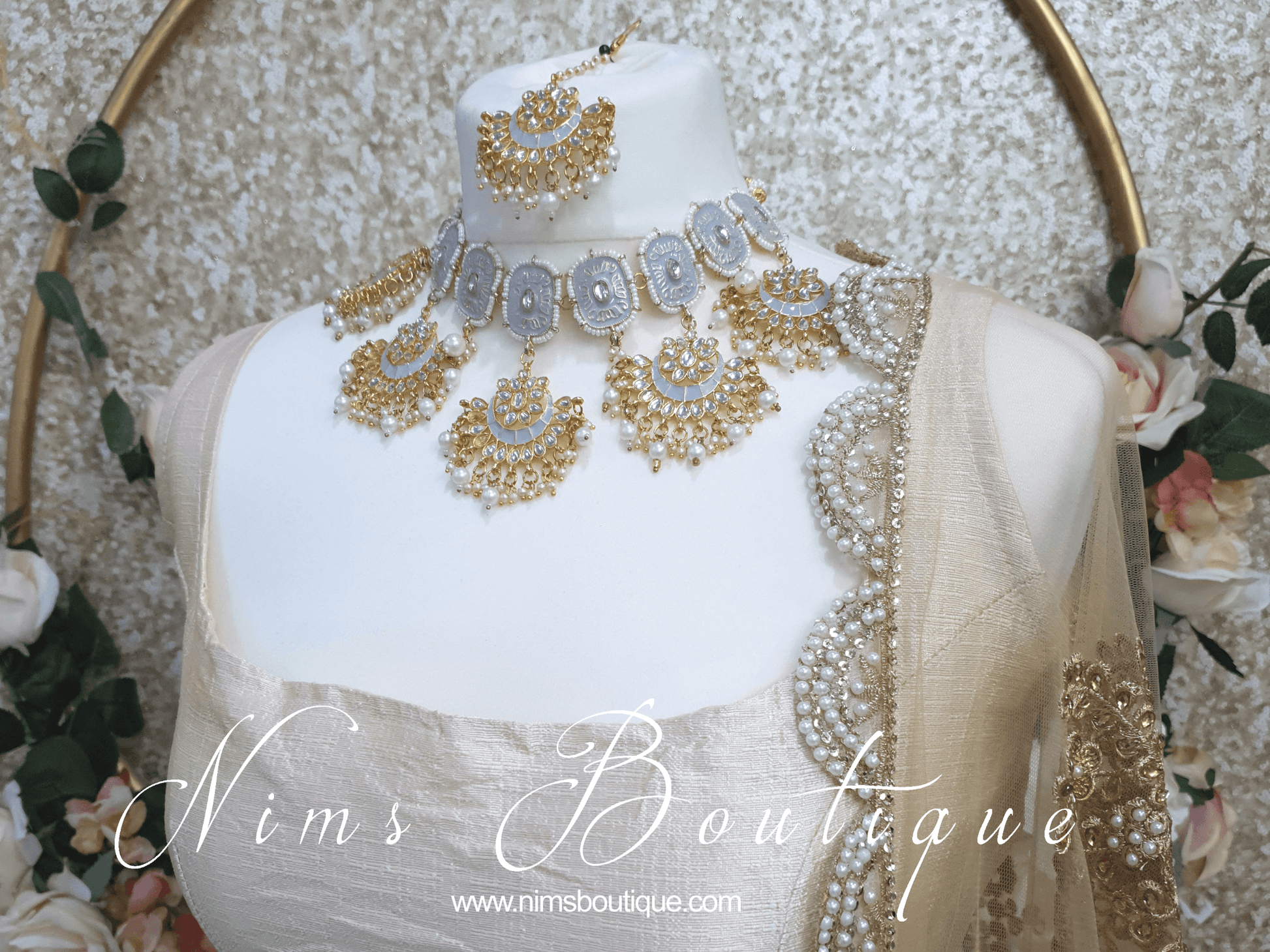 Nims Boutique Mishka Light Grey Blossom Meenakari Set