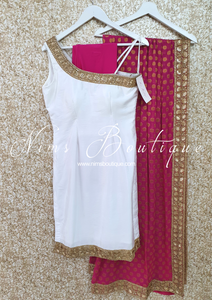 One Shoulder Silk White & Hot Pink Pajami Suit (sizes 4-16)