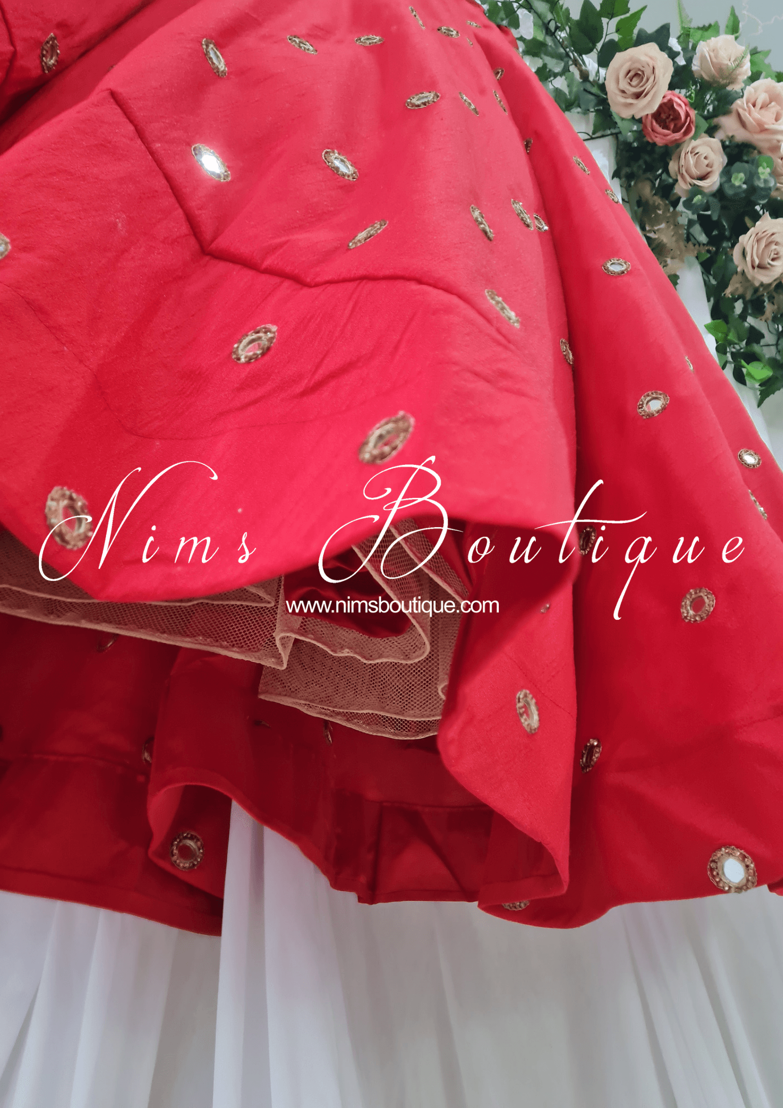 Nims Boutique Rani Luxury Red Silk Mirror readymade skirt/lehnga size 4-20