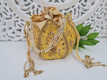 Yellow Potli Raw Silk Embellished Bag