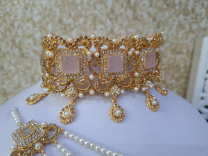 Devika Maharani Light Pink Stone Choker Set
