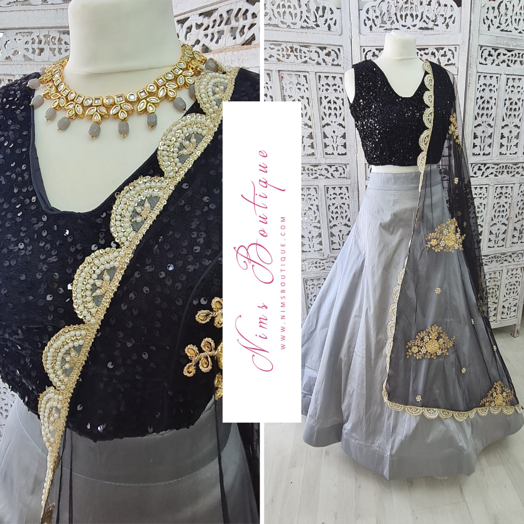 Nims Boutique Black Net Pearl Embellished Dupatta/Chunni with Luxury Pearl Edging NPE5