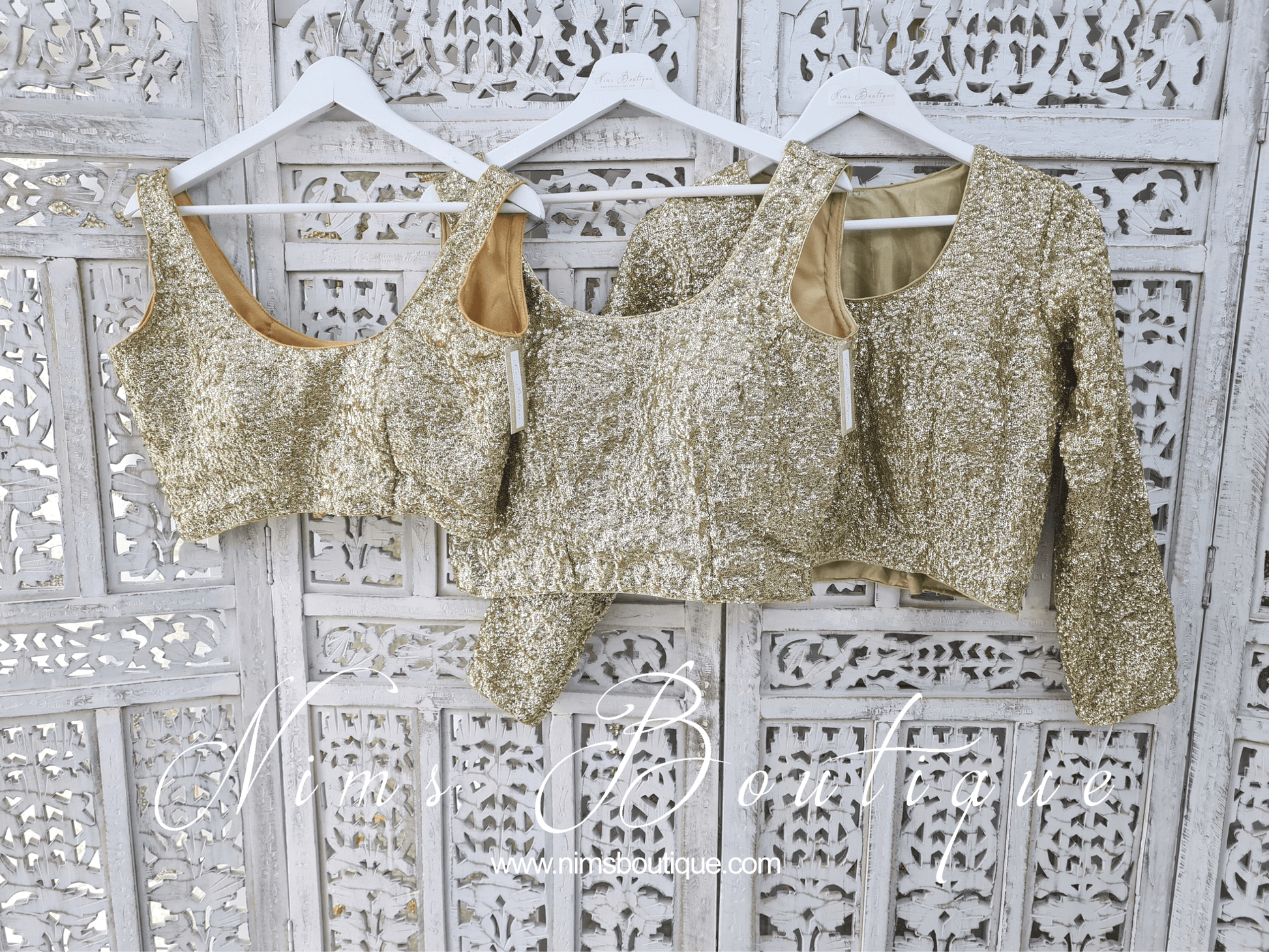 Nims Boutique Luxury Gold Sequin Sleeveless Blouse Longer Length 4-26