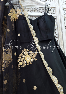Black Net Pearl Embellished Dupatta/Chunni with Luxury Pearl Edging (NPE5)
