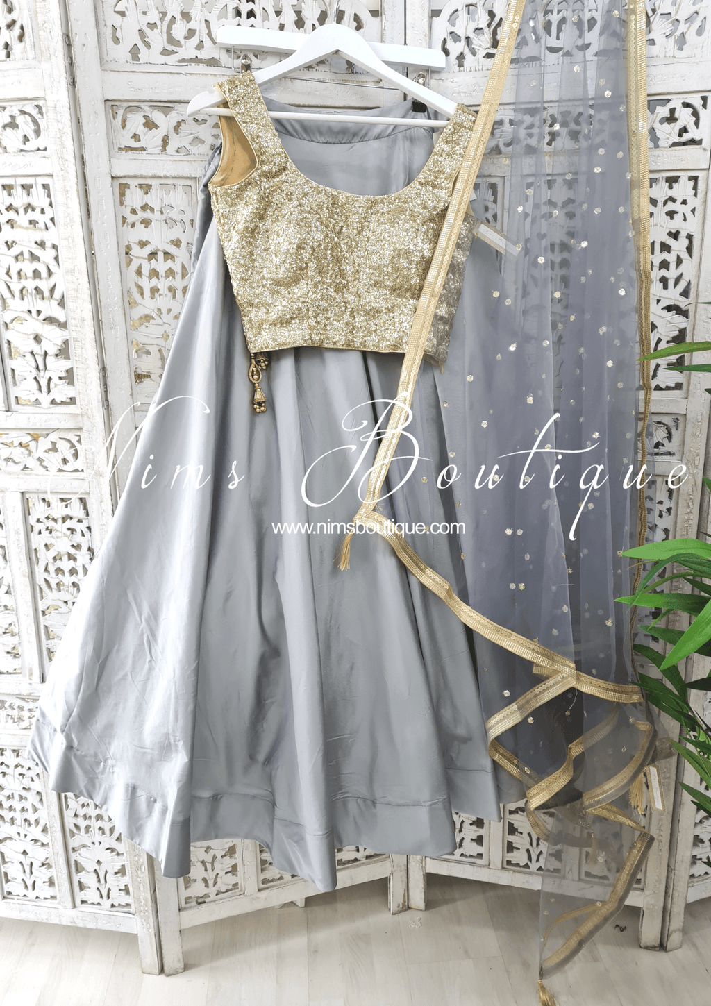 Nims Boutique Readymade Grey Silk skirt/lehnga sizes 4-20