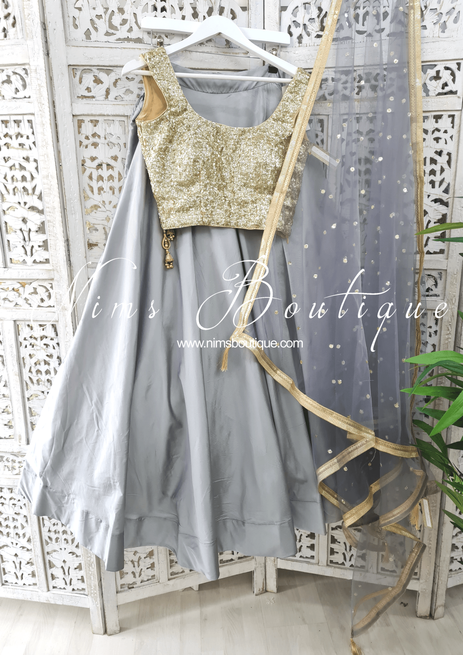 Nims Boutique Readymade Grey Silk skirt/lehnga sizes 4-20