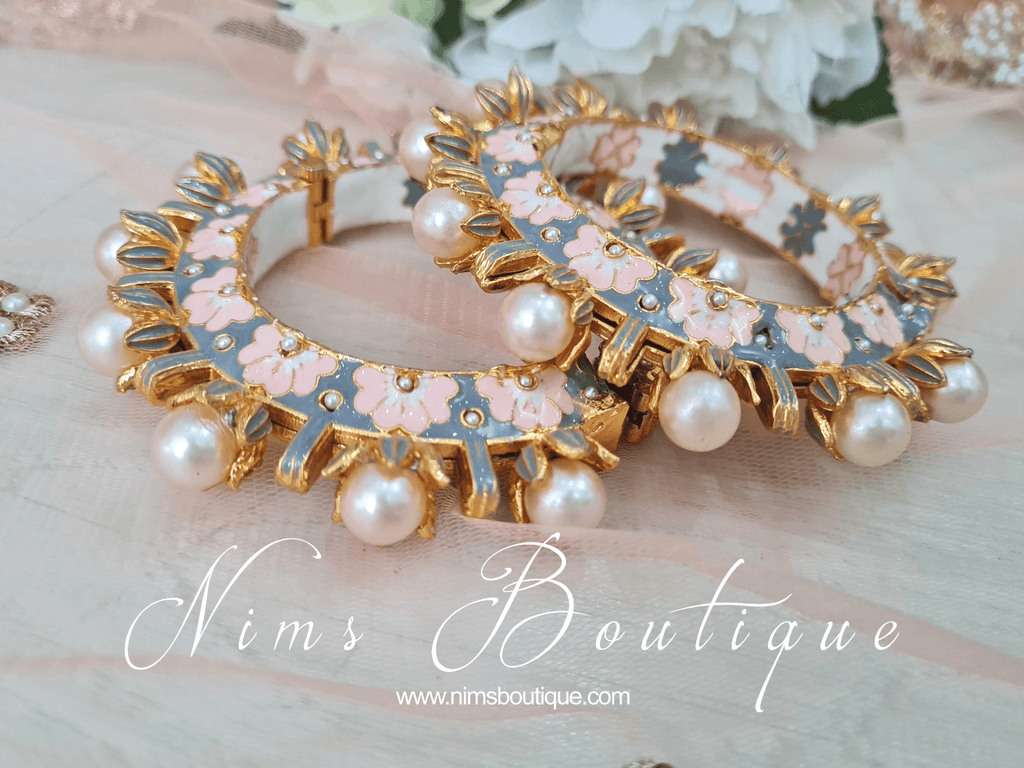 Nims Boutique Luxury Grey & Peach Meenakari Kara/Bracelet various sizes