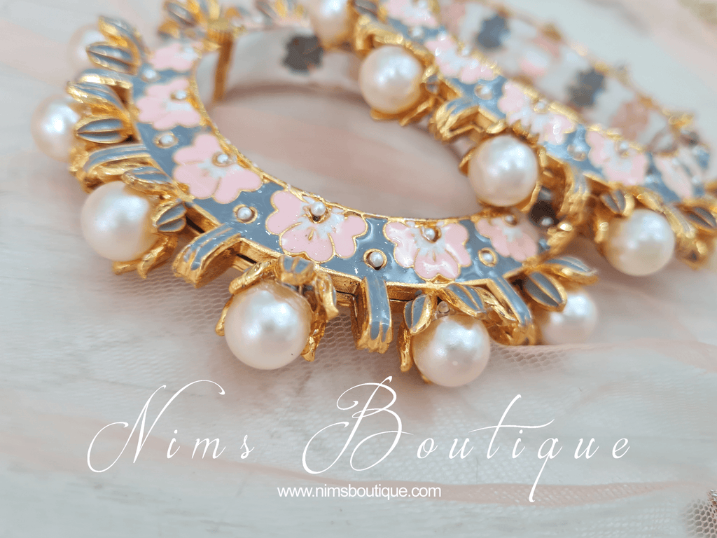 Nims Boutique Luxury Grey & Peach Meenakari Kara/Bracelet various sizes