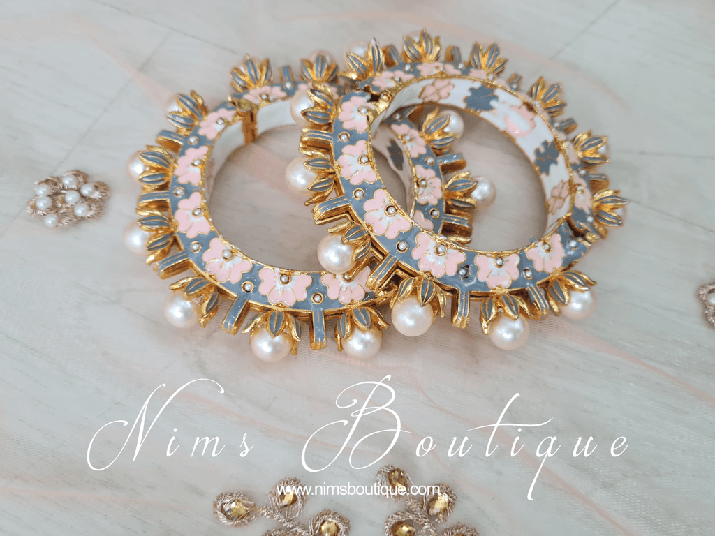 Nims Boutique Luxury Grey & Peach Meenakari Kara/Bracelet various sizes