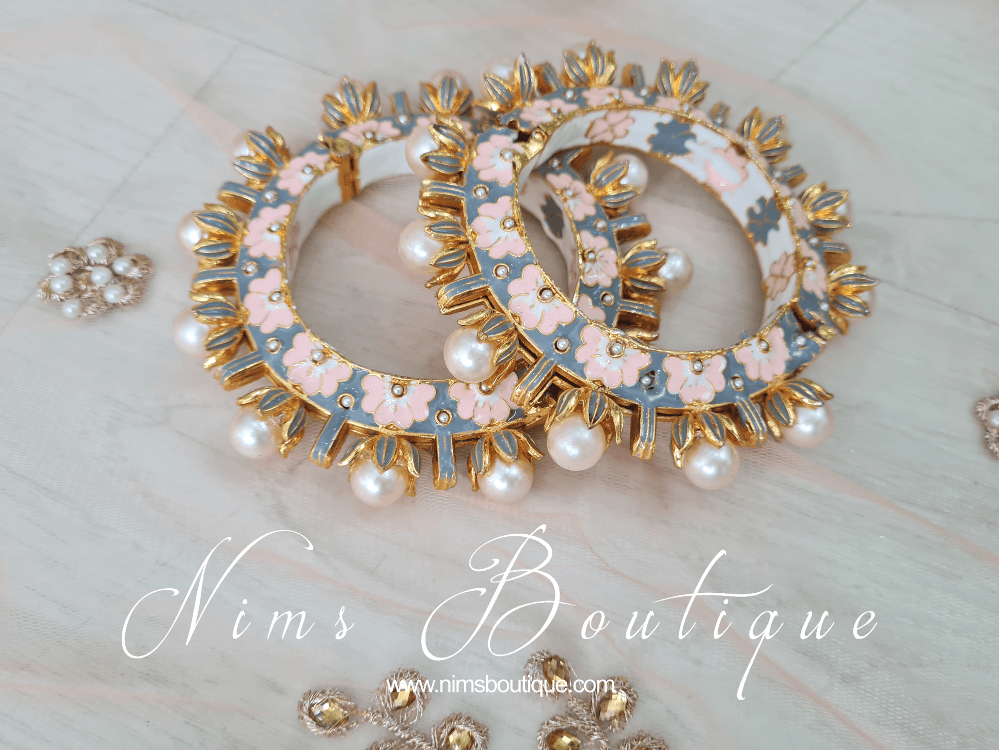 Nims Boutique Luxury Grey & Peach Meenakari Kara/Bracelet various sizes